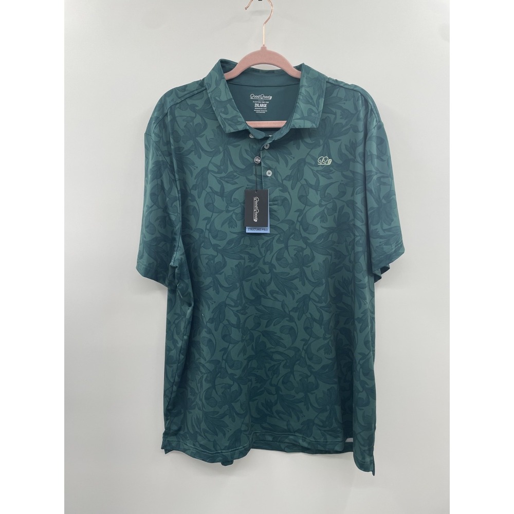 NWT Good Good Enchant Polo Shirt Women 2XL Teal Green‎ Floral Print Short Sleeve